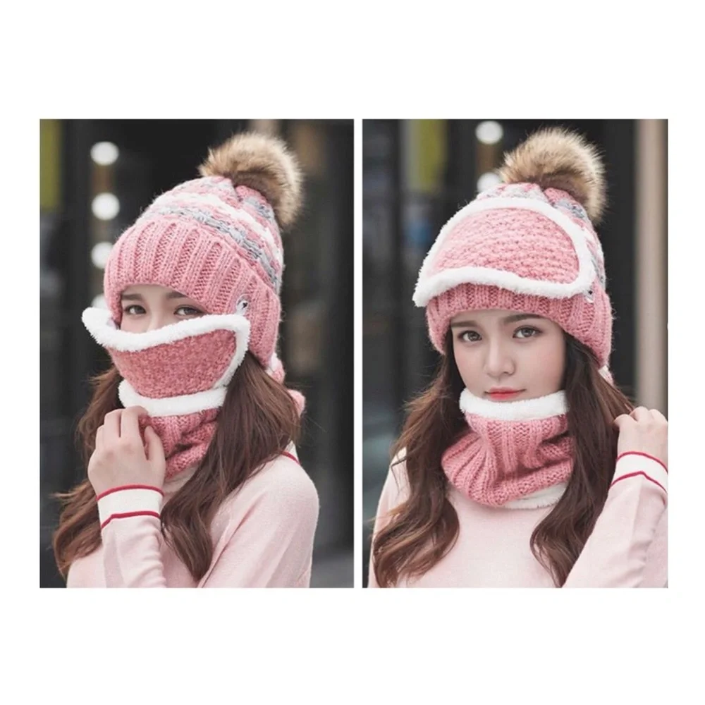 KNIT BEANIE HAT MASK NECK WARMER SCARF